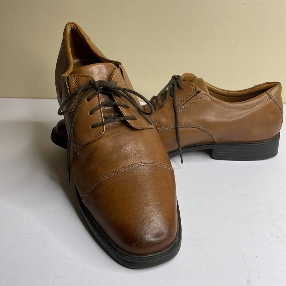 CLARK’S Collection Men’s TILDEN TIP Oxford Leather Shoes Dark Tan Lace Up 10M